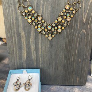 Touchstone Crystal by Swarovski Shimmer V antiqued earrings and necklace BNIB